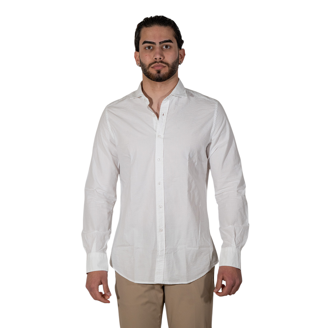 Camisa M/L Cuello francés Seersucker Blanco
