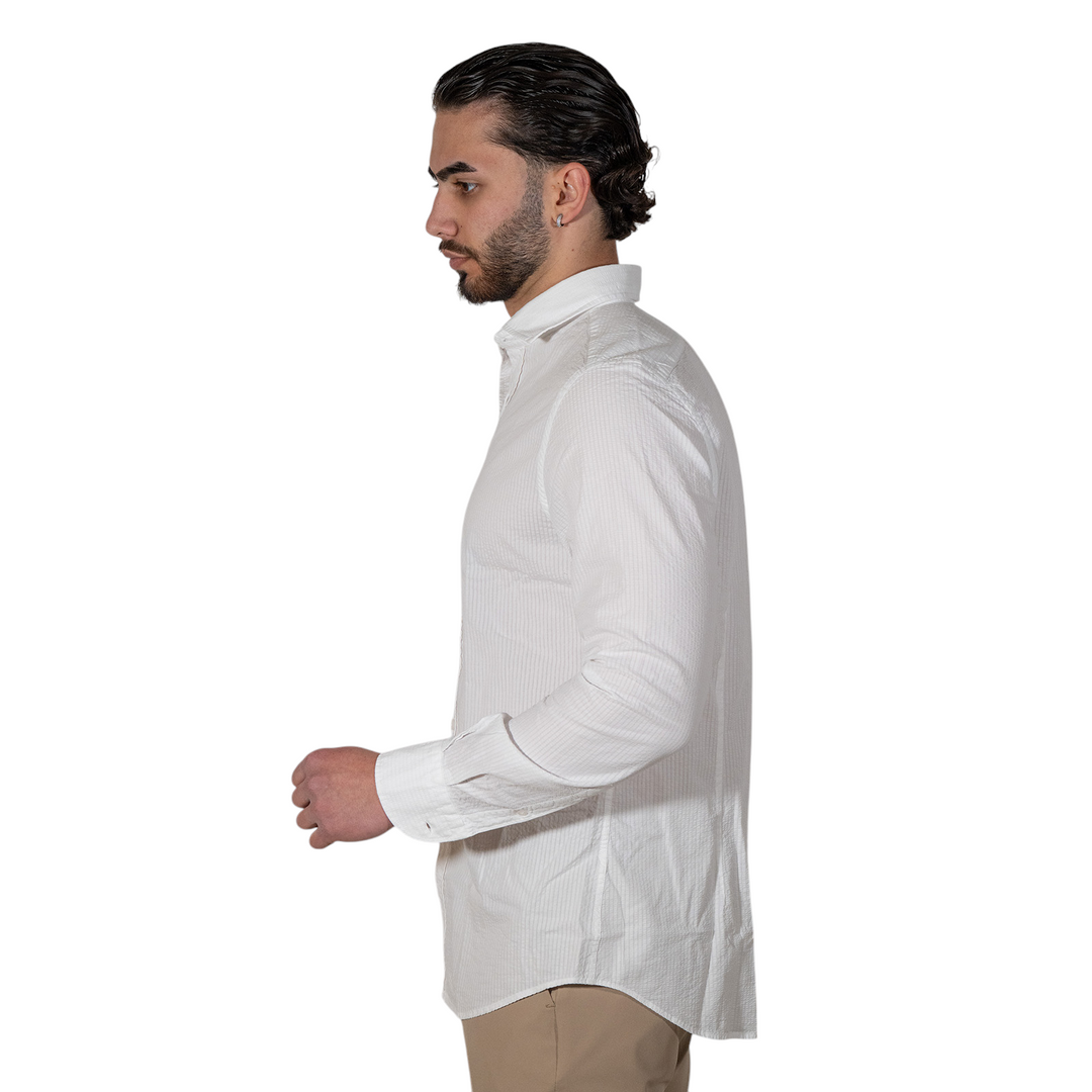 Camisa M/L Cuello francés Seersucker Blanco