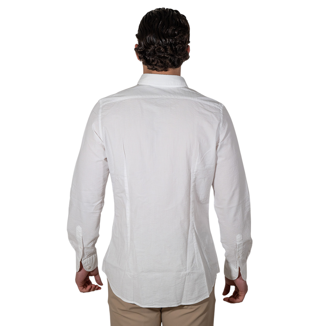 Camisa M/L Cuello francés Seersucker Blanco