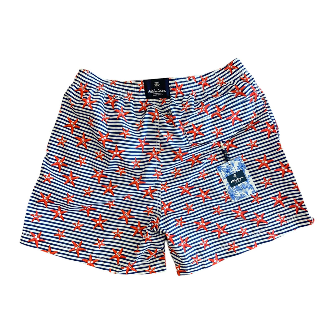 BAÑADOR A RAYAS ESTRELLAS MARINAS BLANCO/AZUL