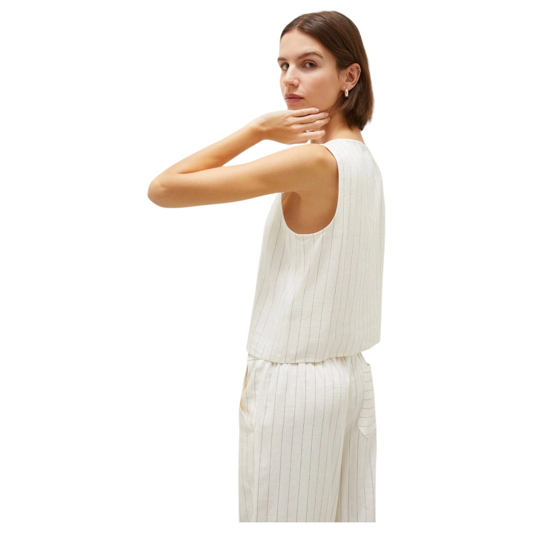 Top-Camiseta sin mangas en tes. ISOLANA BLANCO