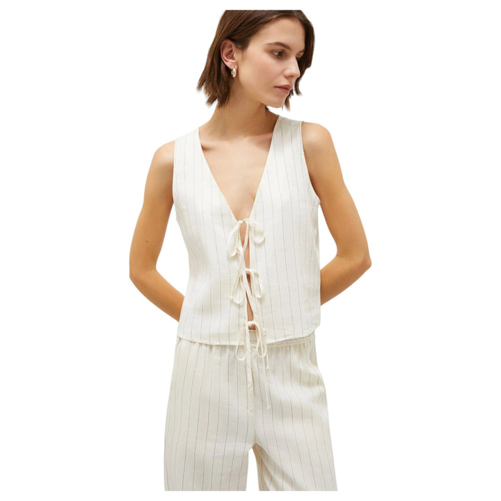 Top-Camiseta sin mangas en tes. ISOLANA BLANCO