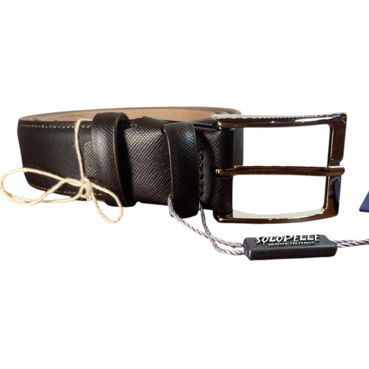 CINTURÓN SAFFIANO DE PIEL VERDADERA MARRÓN