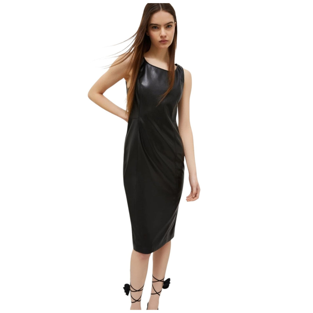 Vestido tubino en jersey recubierto - Negro