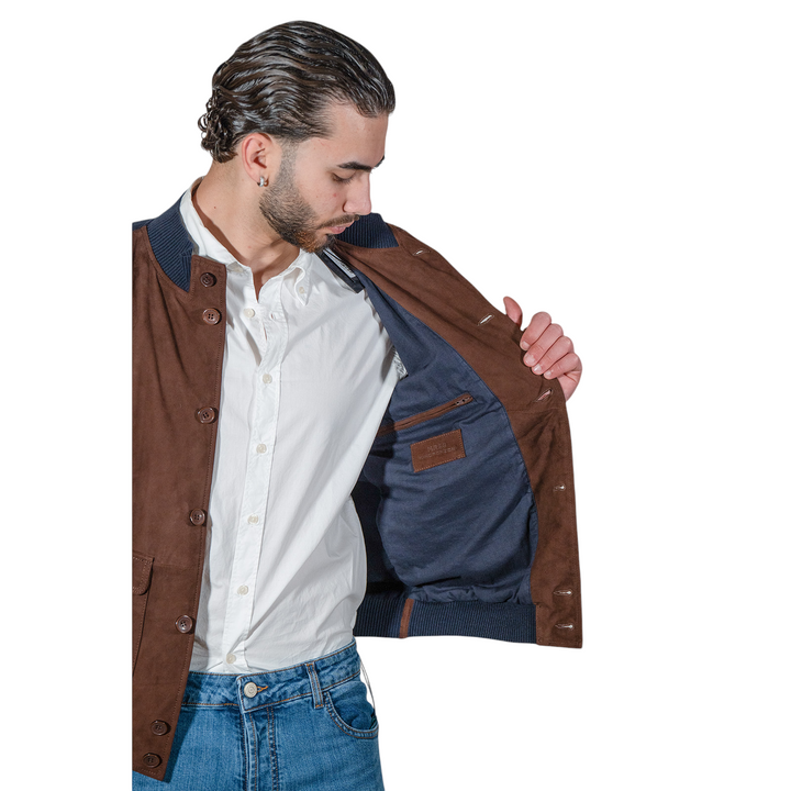 CHAQUETA DE ante/JERSEY MORO/AZUL