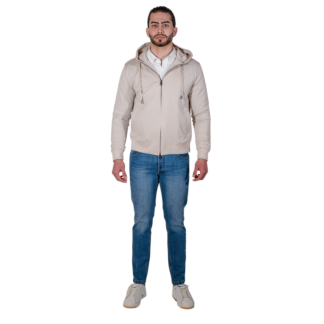 SUDADERA CON CREMALLERA Y PIQUÉ Beige