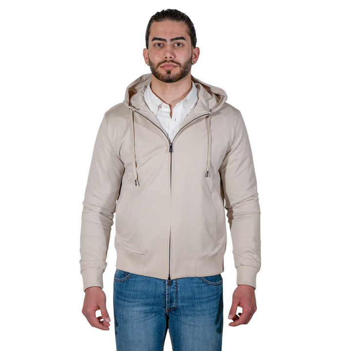 SUDADERA CON CREMALLERA Y PIQUÉ Beige