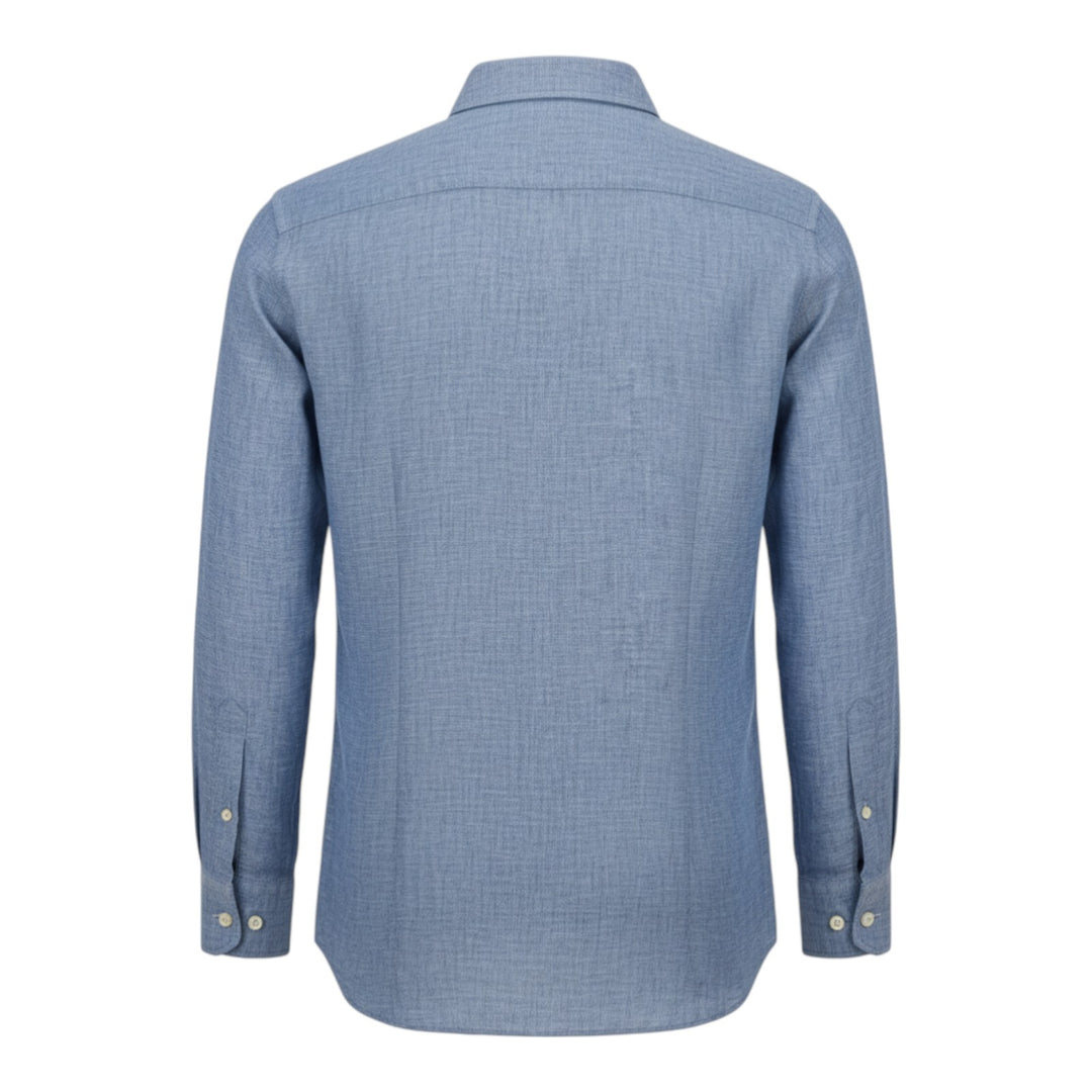 Camisa Manga Larga Custom Fit 100% Lino Azul Washed