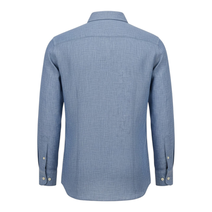 Camisa Manga Larga Custom Fit 100% Lino Azul Washed