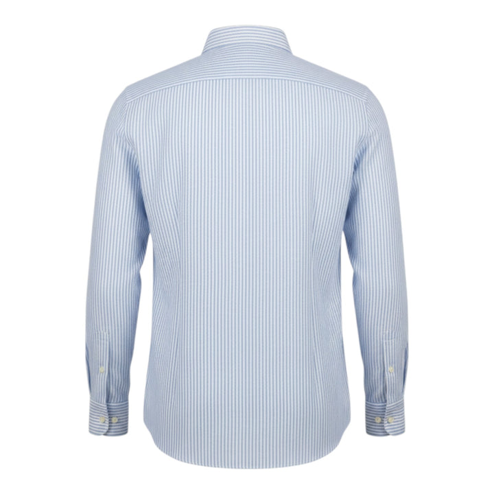 Camisa Manga Larga Custom Fit 100% Lino de Rayas Celeste-Blanco Washed