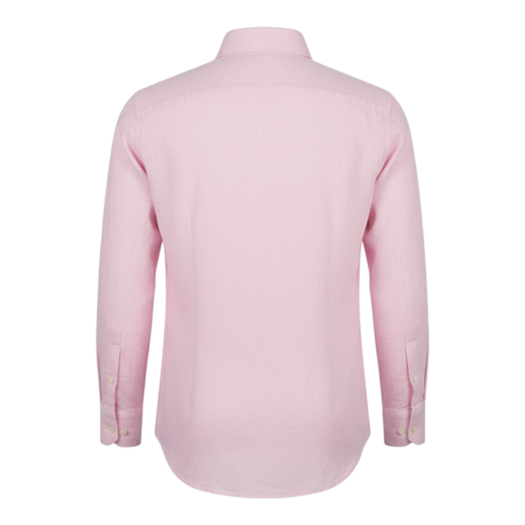 Camisa Manga Larga Custom Fit 100% Lino Rosa Washed