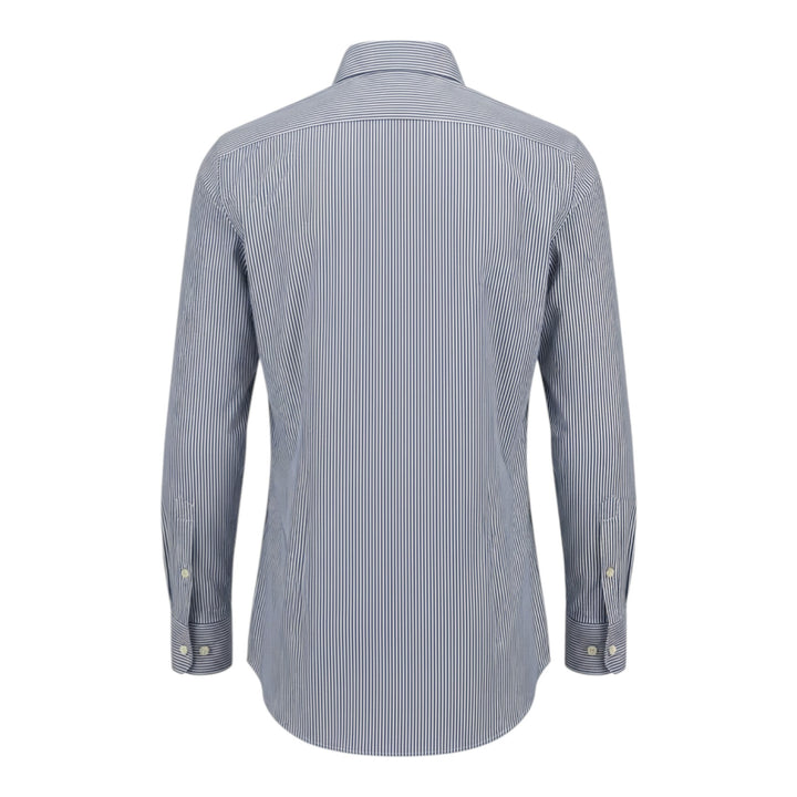 Camisa Manga Larga Custom Fit Algodón de Rayas Azul-Blanco