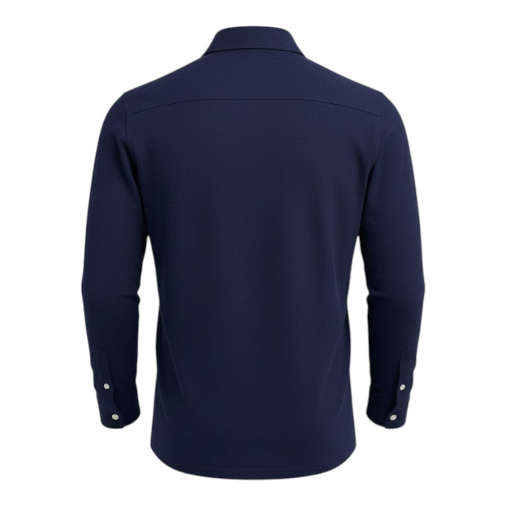 Camisa Polo Oxford Manga Larga Custom Fit Algodón Azul