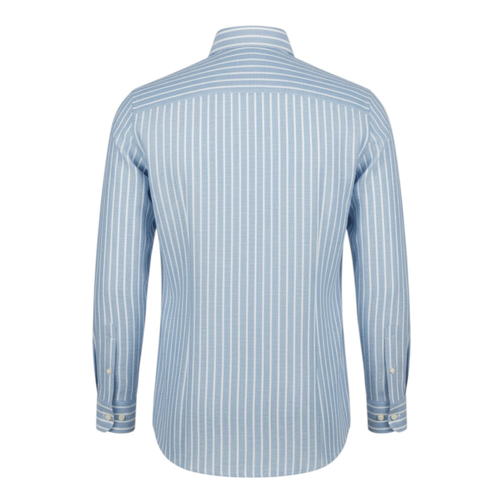 Camisa Manga Larga Custom Fit 100% Lino de Rayas Azul-Blanco Washed