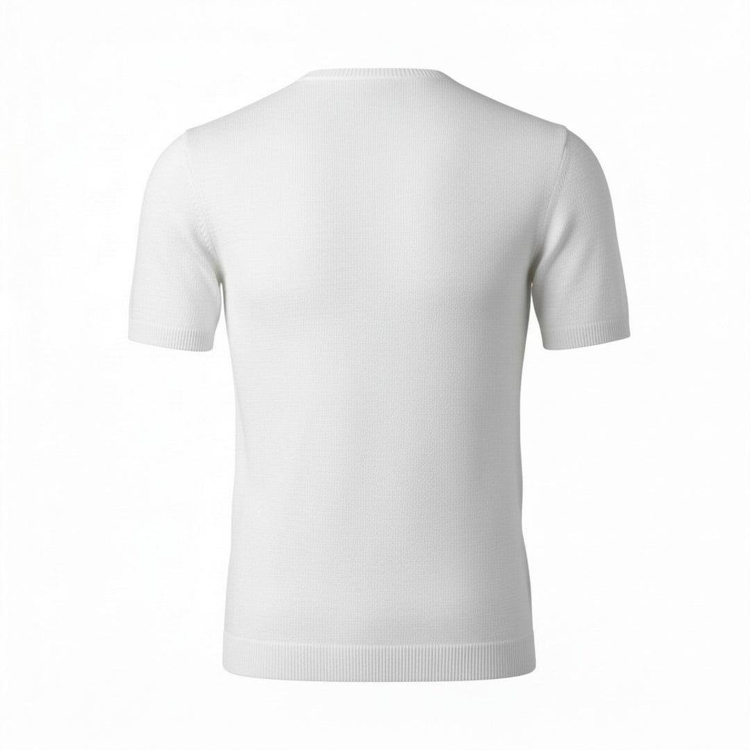 Cuello Redondo Manga Corta Algodón Peinado Blanco Óptico