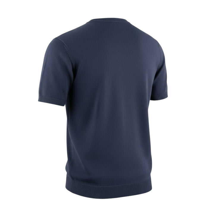 Cuello Redondo Manga Corta Algodón Peinado Azul