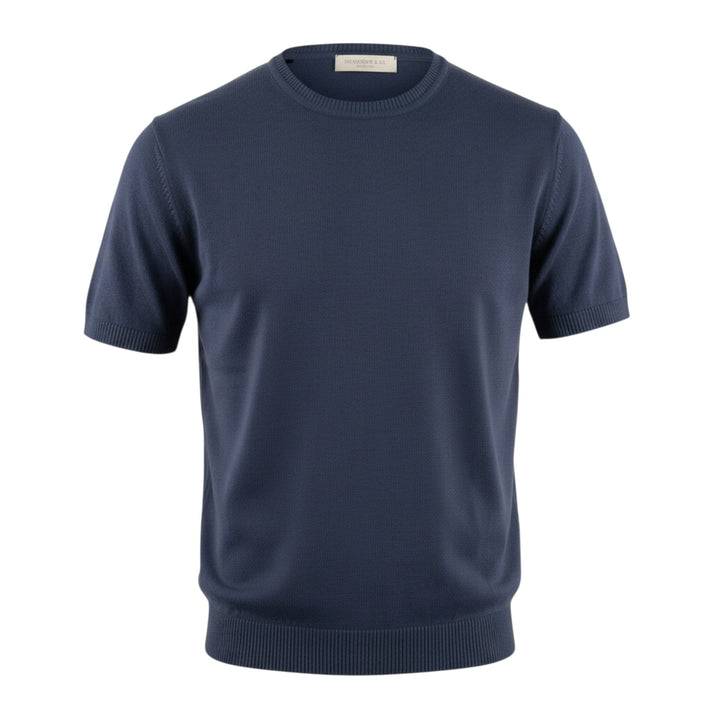 Cuello Redondo Manga Corta Algodón Peinado Azul