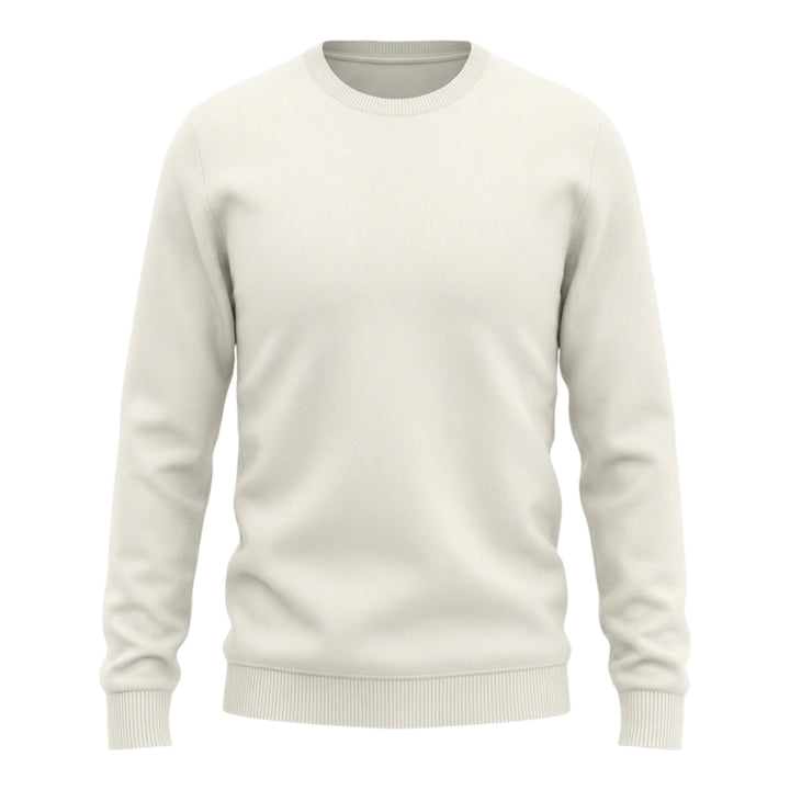 Cuello Redondo Manga Larga Algodón Peinado Blanco Perla