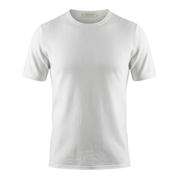 Cuello Redondo Manga Corta Algodón Peinado Blanco Óptico