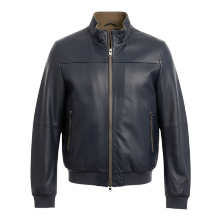 Chaqueta de Piel Auténtica Reversible Nylon Azul Navy-Militar