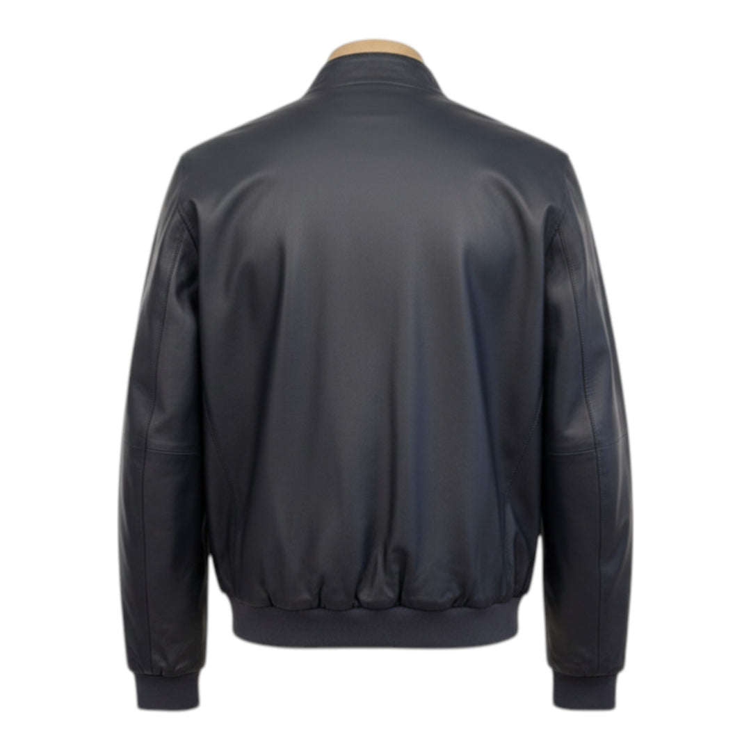 Chaqueta de Piel Auténtica Reversible Nylon Azul Navy-Militar