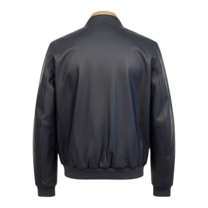 Chaqueta de Piel Auténtica Reversible Nylon Azul Navy-Militar
