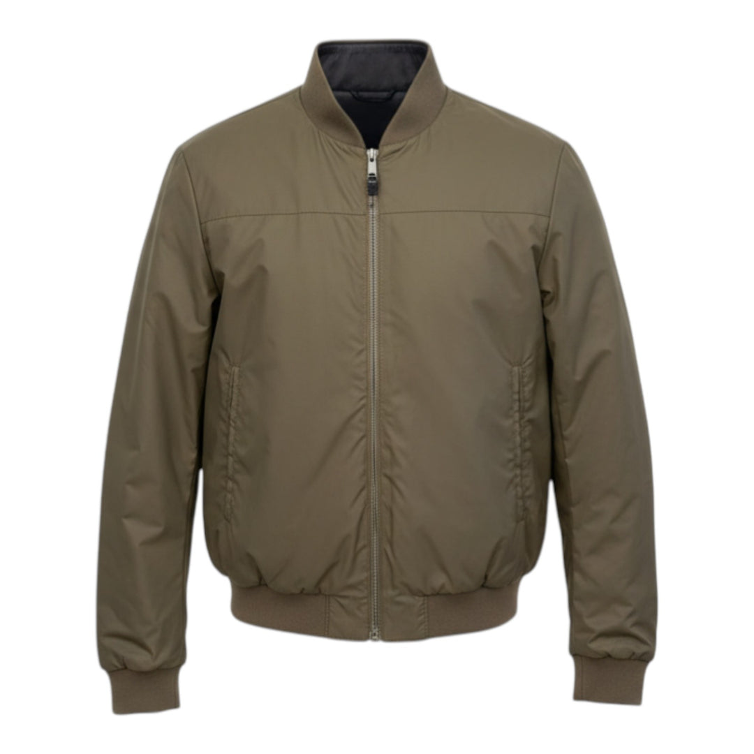 Cazadora de Piel Auténtica Reversible Nylon Marrón Oscuro-Militar