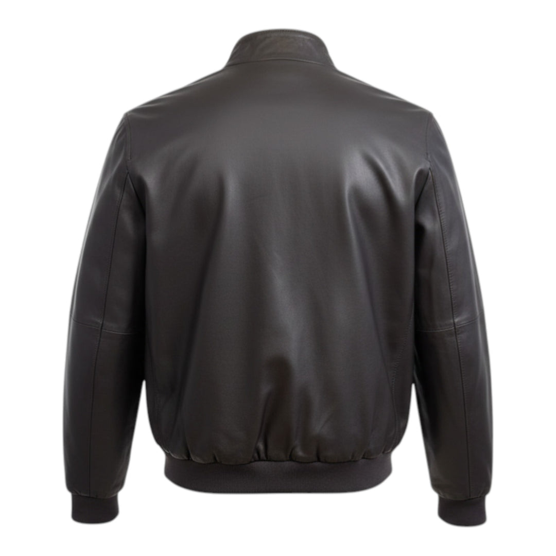 Cazadora de Piel Auténtica Reversible Nylon Marrón Oscuro-Militar