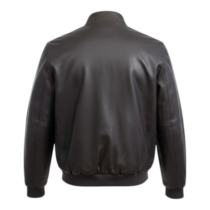 Cazadora de Piel Auténtica Reversible Nylon Marrón Oscuro-Militar