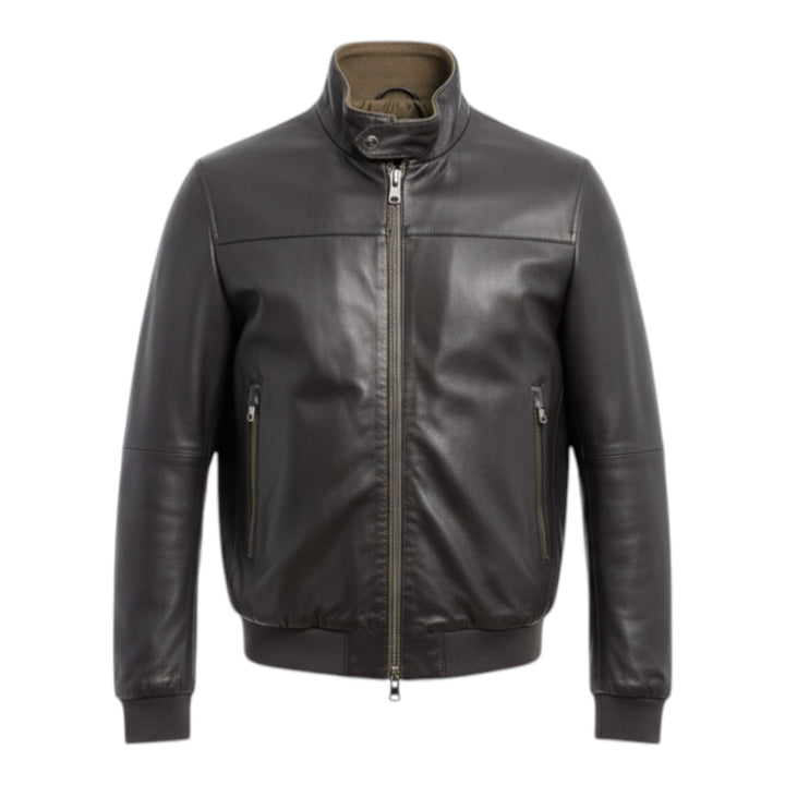 Cazadora de Piel Auténtica Reversible Nylon Marrón Oscuro-Militar