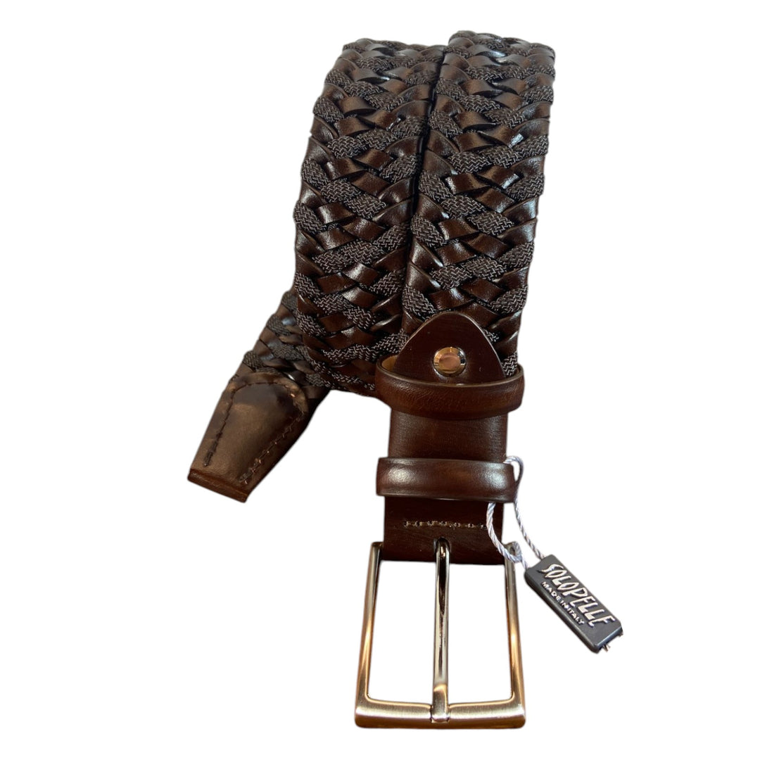 CINTURA ENTRELAZADA DE CUERO AUTÉNTICO Y LONA MARRÓN