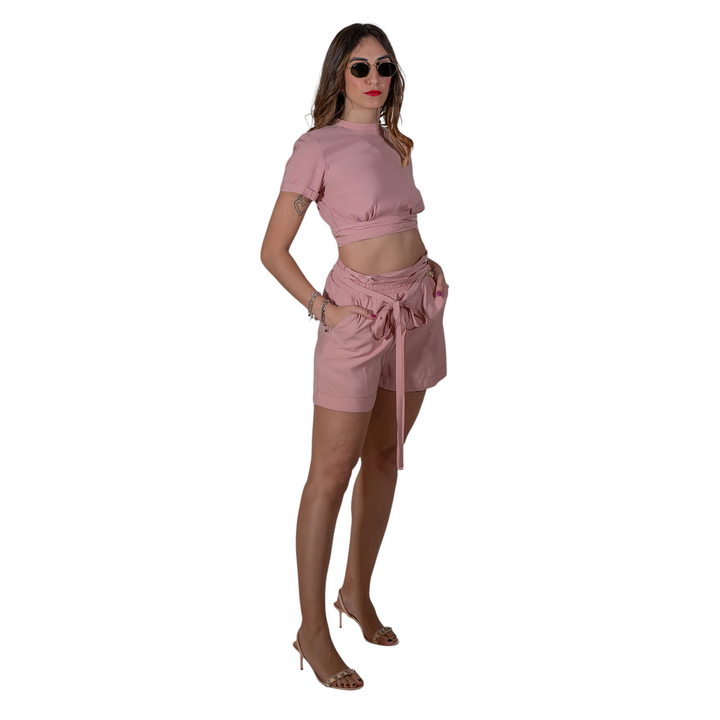 PANTALONES CORTOS CON CORDONES EN LA CINTURA ROSA ANTIGUO