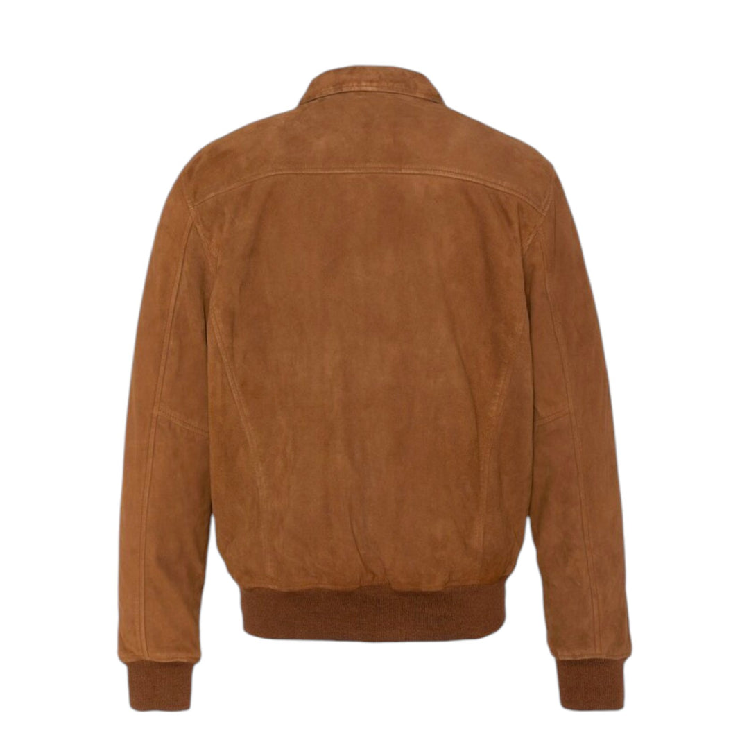 CHAQUETA BOMBER DE CUERO DE ANTE RUST