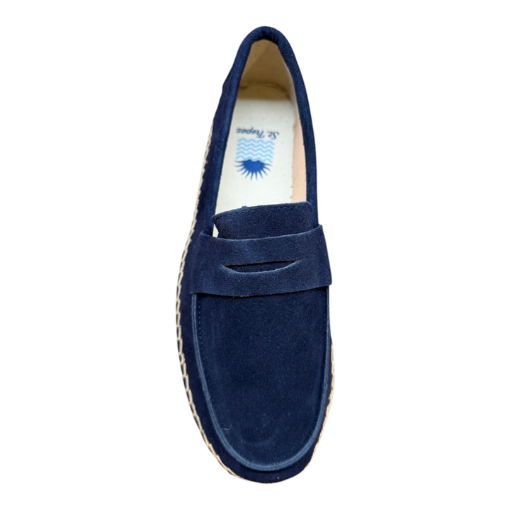 Mocasines de Piel de Ante Auténtica Suela de Goma Azul Marino