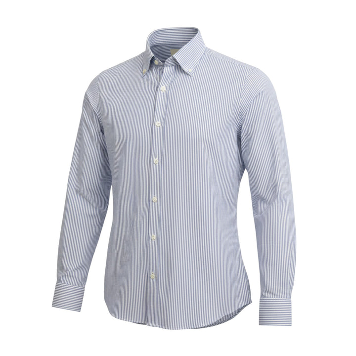 CAMISA OXFORD CON BOTONES AZULES A RAYAS