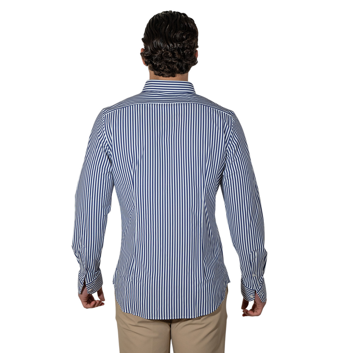 Camisa M/L Cuello francés a rayas azul SIN PLANCHAR