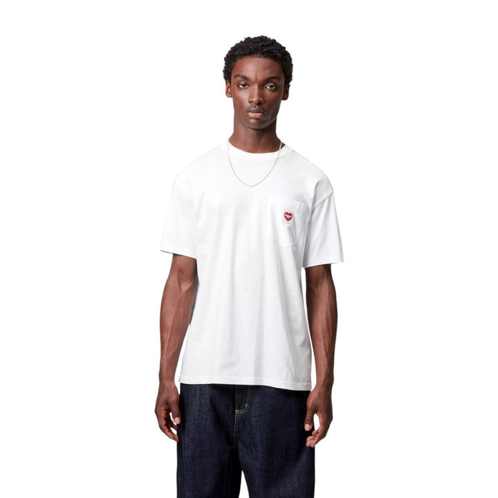 S/S Pocket Heart T-Shirt Blanco / Rojo
