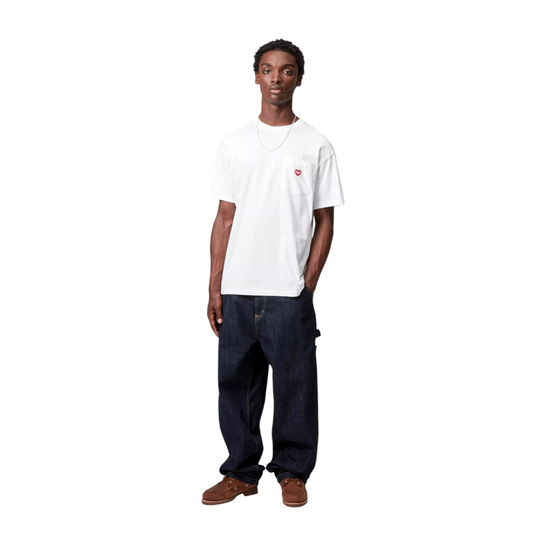 S/S Pocket Heart T-Shirt Blanco / Rojo