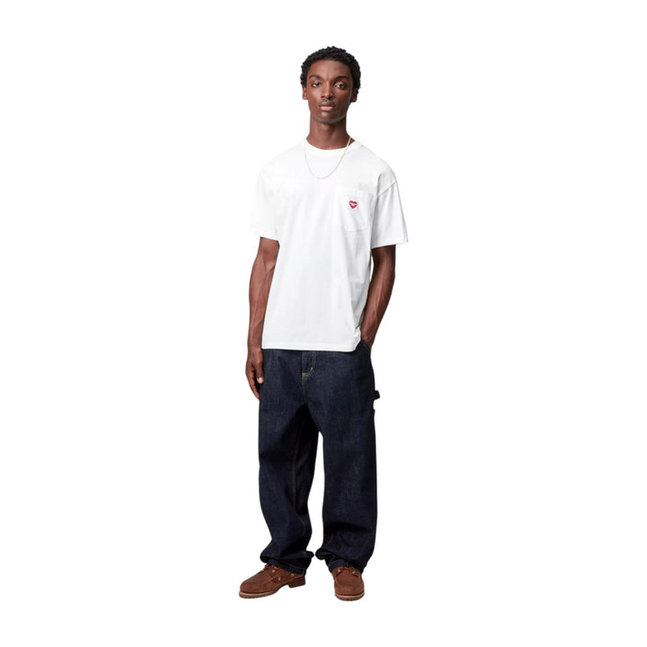 S/S Pocket Heart T-Shirt Blanco / Rojo