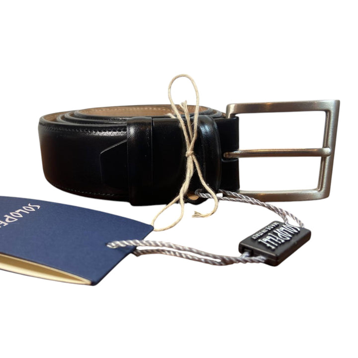 CINTURA DE CUERO VERDADERO COSIDO NEGRO