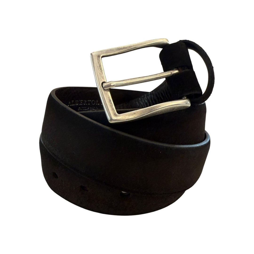 CINTURÓN DE PIEL DE ANTE MARRÓN OSCURO