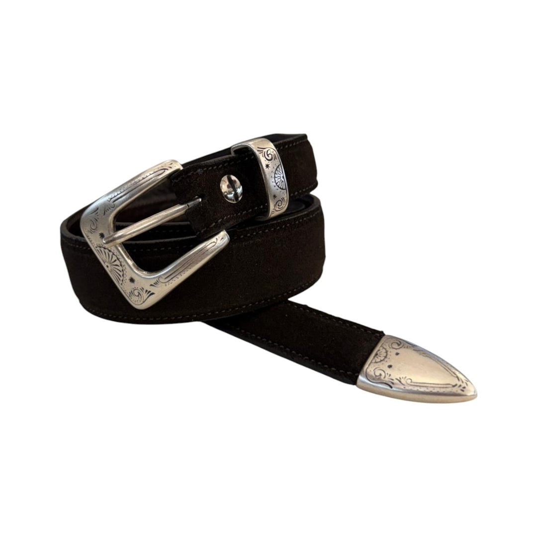 CINTURÓN DE PIEL DE ANTE MARRÓN OSCURO