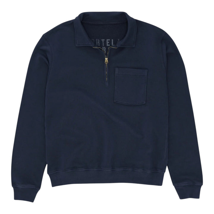 Yale Sudadera en Jersey Esmerilado con Cuello y Cremallera Navy