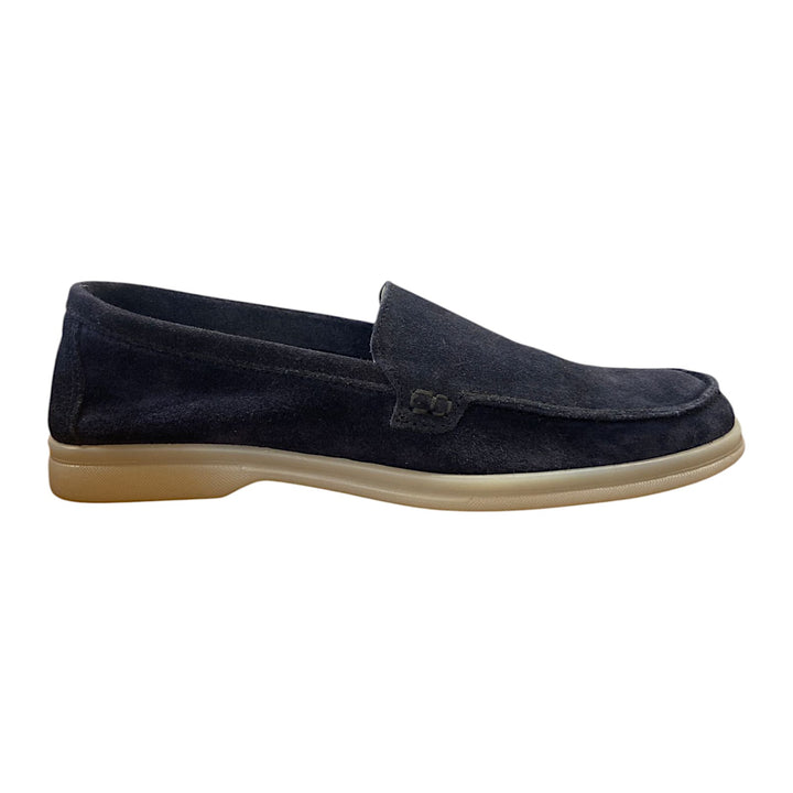 Mocasín con suela de goma y piel de ante azul