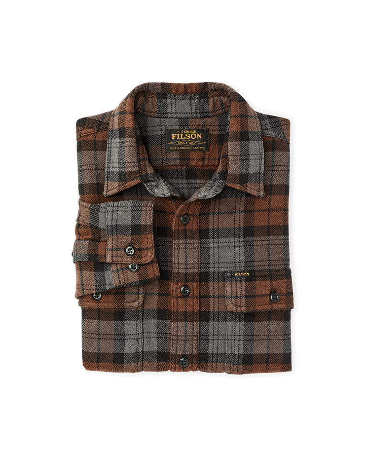 Filson Vintage Flannel Work Shirt Brown/Charcoal Plaid Marrone - foto 5