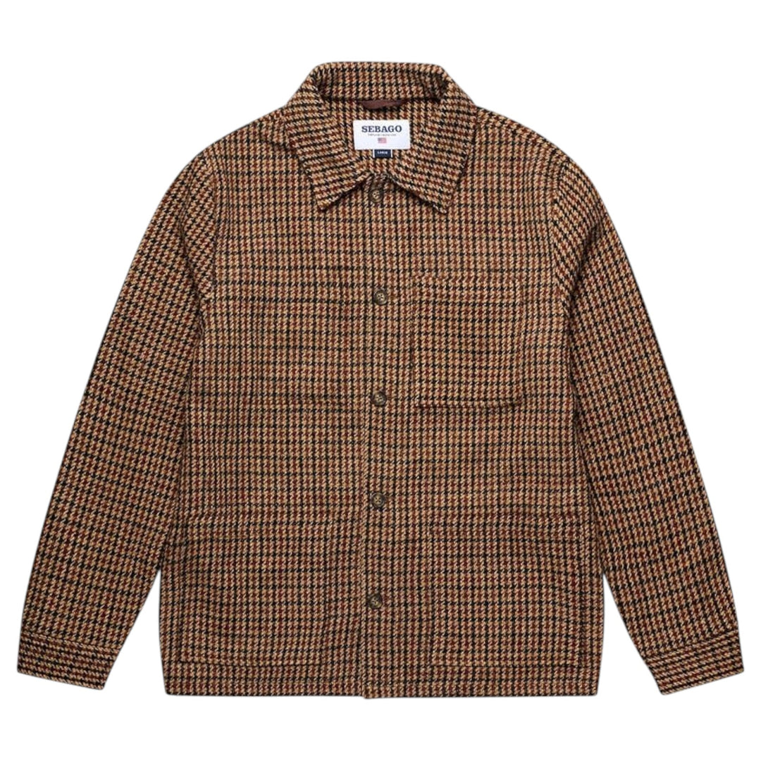 CAMISA DE LANA BEIGE CON ESTAMPADO DE PATA DE GALLO