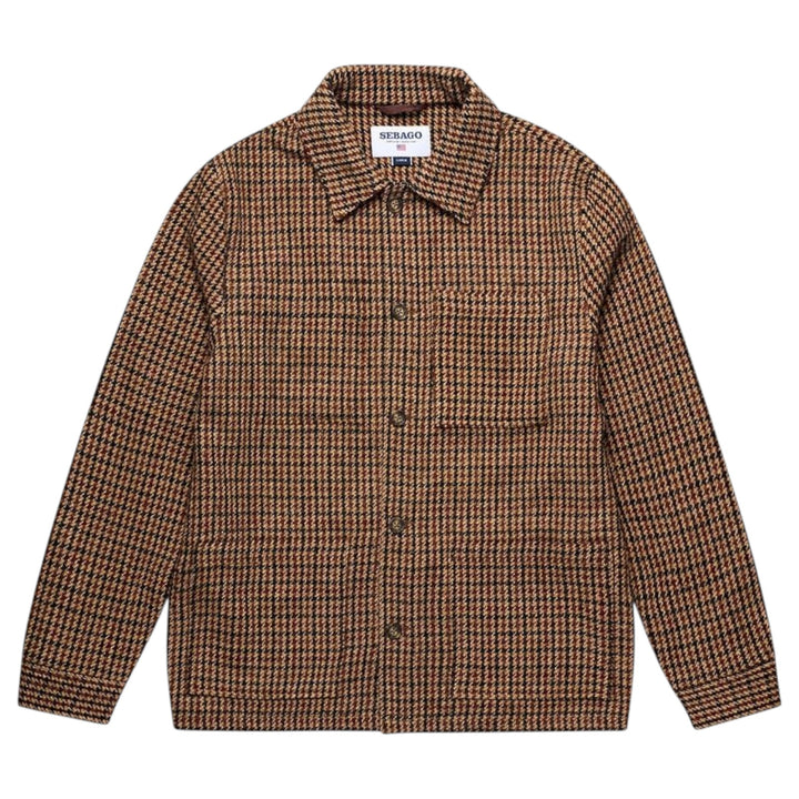 CAMISA DE LANA BEIGE CON ESTAMPADO DE PATA DE GALLO