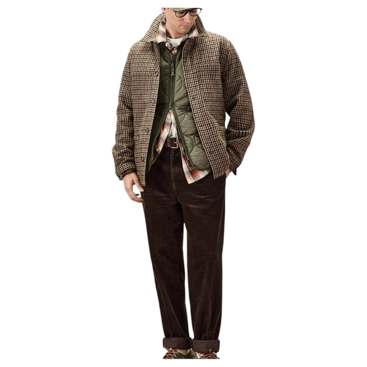 CAMISA DE LANA BEIGE CON ESTAMPADO DE PATA DE GALLO