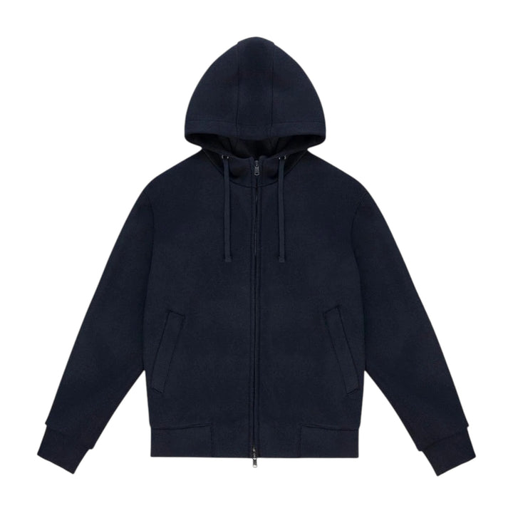 SUDADERA CON CAPUCHA Y CREMALLERA COMPLETA DE LANA AZUL OSCURO