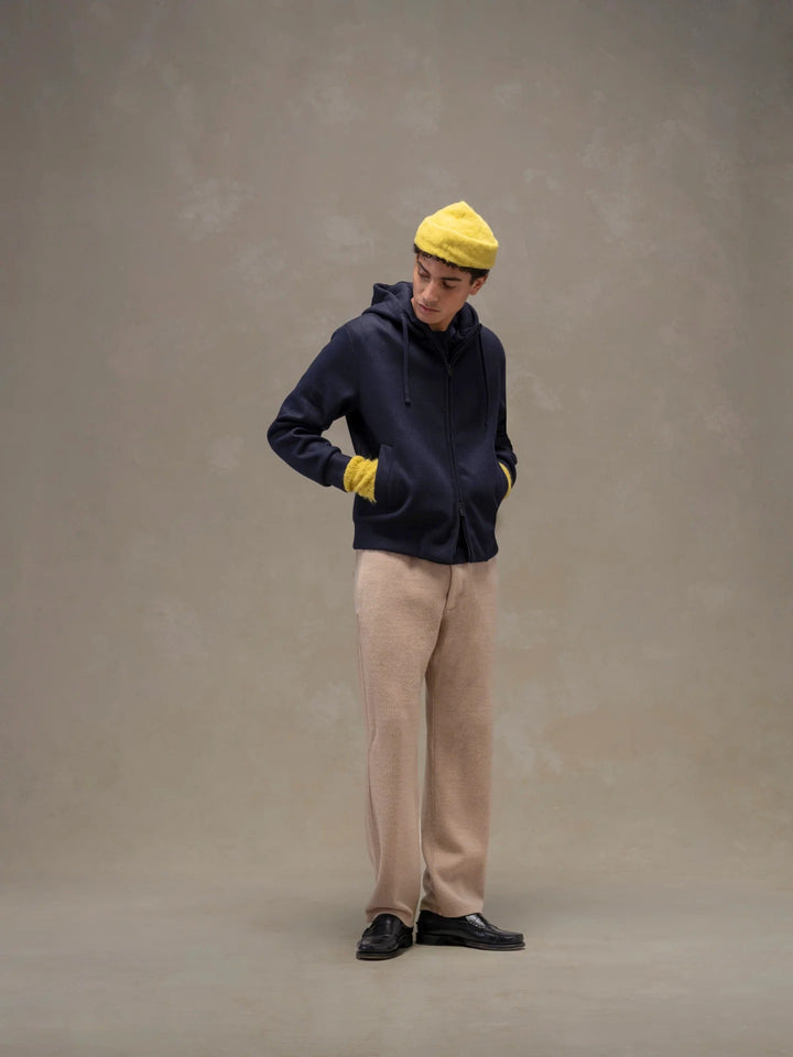 SUDADERA CON CAPUCHA Y CREMALLERA COMPLETA DE LANA AZUL OSCURO